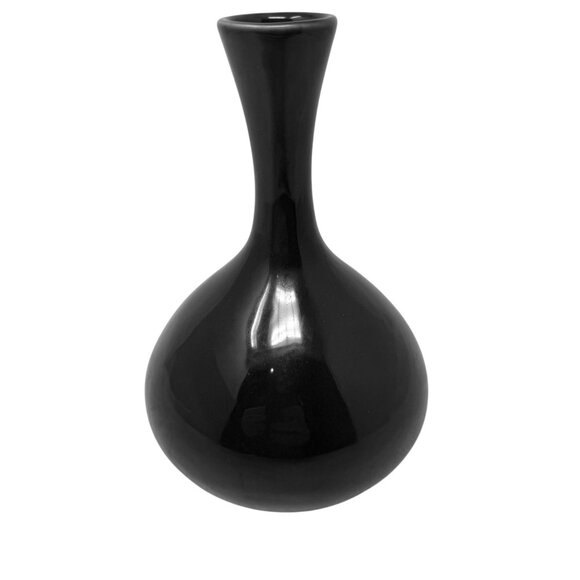 Crate and Barrel Deep Purple Eggplant Ceramic Bud Vase Flask Style Minimalist - Picture 1 of 7